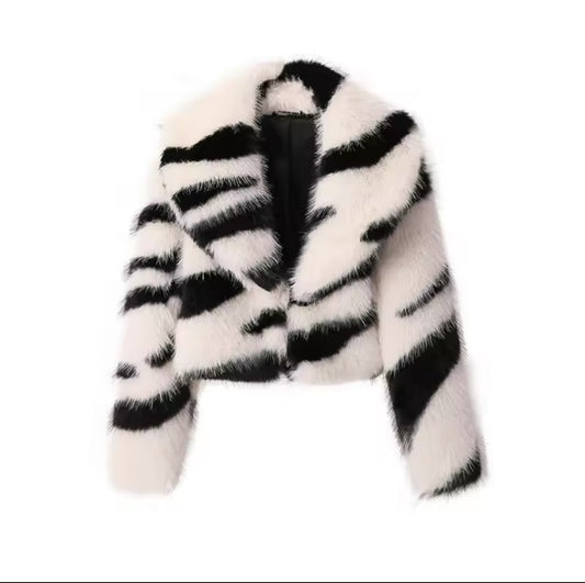 “Fun Girl” Zebra Print Fur Jacket